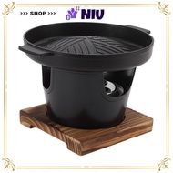 NIU Mini BBQ Grill, Burner Stove Black Hibachi Grill, Portable Wooden Trivet Wood Aluminum Alloy Rem