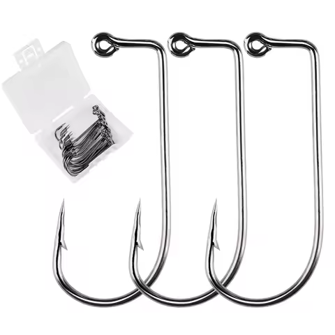 20pcs/box 9147 High Carbon Steel Fishhook Black 90 Degree Aberdeen Offset Jig Fishing Hooks Size 6# 