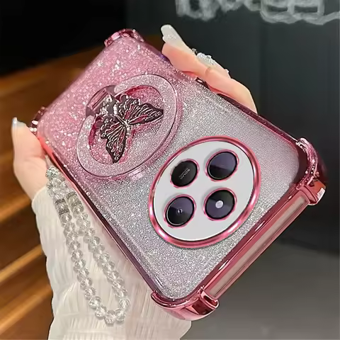 Glitter Butterfly Crystal Bracelet Phone Case For OPPO Reno 15 15F 14F 12 Pro A16 A9 A53 2020 A54S A