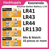 [10pcs] Koonenda LR41 LR43 LR44 LR1130 Alkaline Button Battery 1.5V
