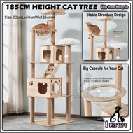 Wooden Cat Tree Scratching Post Muilti-level Cat Condo House 185cm