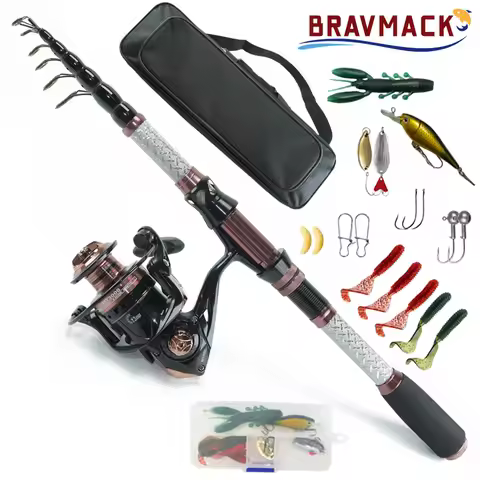 BRAVMACK 2.4M Portable Fishing Rod with MT3000 Spinning Reel Complete Kit for Travel And Outdoor Fis