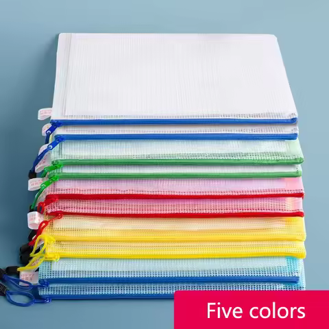 5PCS/10PCS/20PCS Transparent File Bags Pvc Grid Zipper Bags A4 A5 Document Bags Grid Bags
