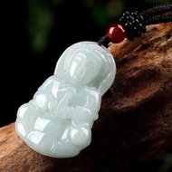 ZZOOI Natural Emerald Guanyin Buddha Pendant Necklace Charm Jewellery Fashion Hand-Carved Man Woman