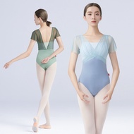 Women Ballet Leotards Dance Leotard Nylon Spliced Short Sleeve Ballet Bodysuit Adult Gymnastics Leotards