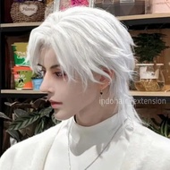 INDOHAIR MEN'S WIG SHORT HAIR WOLFCUT MODEL WHITE AND COLORFUL COLOR Code A5 color