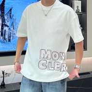 Mo * ier Colorblock Letter logo Print Casual Short Sleeve Men Women Loose Round Neck T-Shirt
