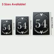 Custom Metal House Number Plate With Elegant Olive Wreath - Black House Number And Address Plate - M