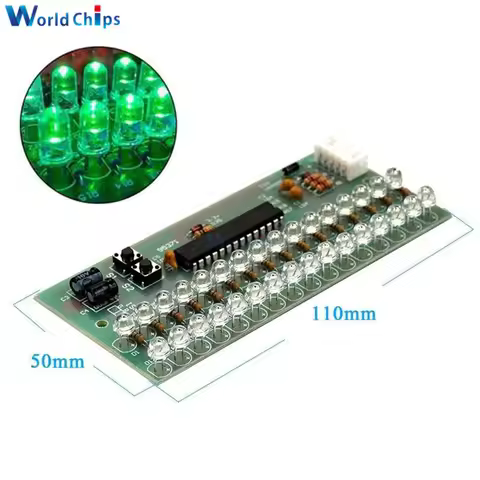 MCU Adjustable Display Pattern LED VU Meter Level Indicator Amplifier Audio 16 LED Dual Channel Gree