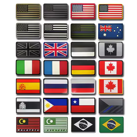PVC Flag Patches UK Czech Spain France Germany Italy US Russia Army Military Tactical Hook Badge Rub