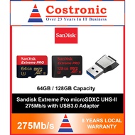 SanDisk 64GB / 128GB 275Mb/s Extreme PRO UHS-II microSDXC Memory Card with USB 3.0 Adapter