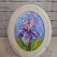 Iris oil painting in Vintage frame Handmade | 鳶尾花油畫