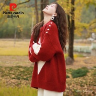 YQ Pierre Cardin（pierre cardin）Idle Style Red Large Sweater for Women2023Autumn and Winter New Korean Rhombus Loose West
