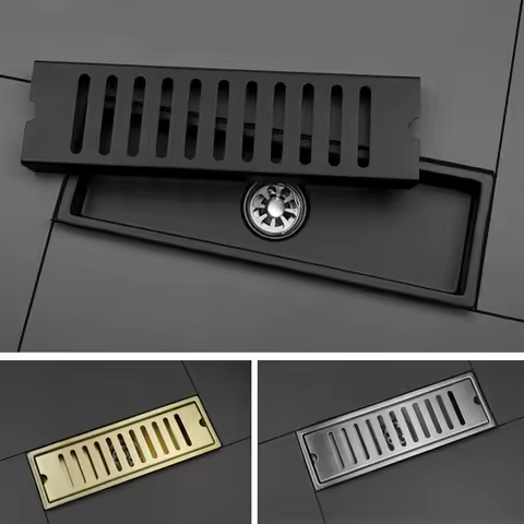 Rectangle 304 Stainless Steel Black Brushed Gold Bathroom Linear Shower Floor Drain Waste Trap Long