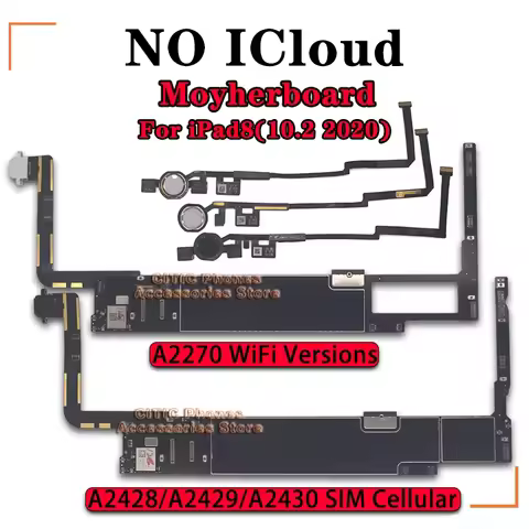 Original NO iCloud For IPad8 Logic Board A2270 WIFI Versions A2428/A2430 3G SIM Cellular Versions Fo