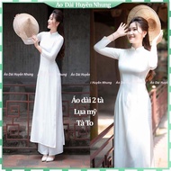 Student ao dai, plain white, American silk, size S-4XL