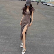 Pure Desire V-Neck Split Dress Female Spring And Summer 2023 New Cultivate One S Morality Show Thin 
