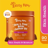 Zesty Paws Skin & Coat Bites + Salmon Oil for Dogs Skin Health - Salmon Flavor (90 Soft Chews) (EXP: