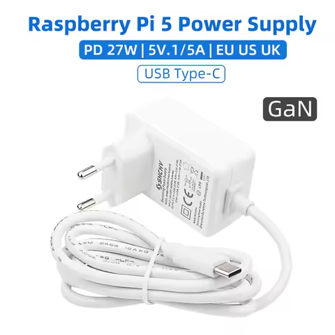 GaN PD 27W Power Supply for Raspberry Pi 5 USB Type C 5.1V 5A EU US UK Plug Power Adapter forRPI 5 P