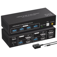 spswhd 8k 60hz HDMI displayport kvm Switch 2 Monitors 2 Computers 4k 120hz USB kvm switcher 2 in 2 Out for Two Computers Share Dual Monitor and 4 USB 3.0 Ports with External Controller