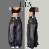 Women's Wide Leg Jeans, Personality Silver Cash, Hip Hop Street Style Wide Leg Pants L.EN TH6