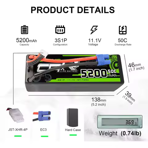 OVONIC 3S Lipo Battery 50C 5200mAh 11.1V with EC3 Connector for 1/8 1/10 Scale RC Car Truck Boat Hig