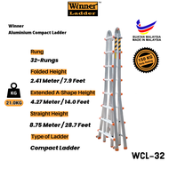 Winner Ladder Aluminium Compact Ladder WCL-32 Multipurpose Ladder 32 Step 150KG Duty Rating Heavy Du