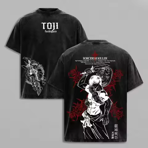 2026 Anime Fushiguro Toji Jujutsu Kaisen Printed T-shirt Men's and Women's Washed T-shirt High Quali