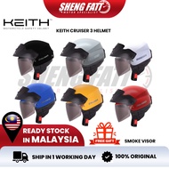 HELMET KEITH CRUISER V3 HALF HELMET WITH SMOKE VISOR HELMET STENG SIRIM HELMET STENG MURAH HELMET LU
