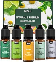 MISIJI Essential Oil Set for Diffuser for Home,Lavender,Spearmint,Tea Tree,Eucalyptus,Orange