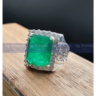 Cincin Lelaki 925 Perak Original Batu Permata Zamrud Masak 925 Pure Silver Green Stone Men Ring