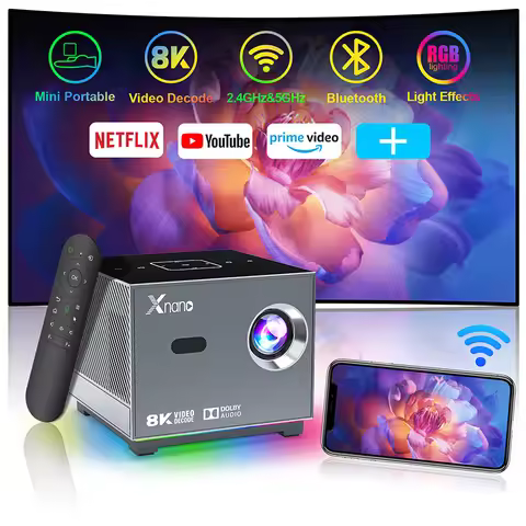 XNANO 300ANSI Projector 8K/4k WiFi 5G Voice Remote Portable Smart Movie Projector with LED Lighting