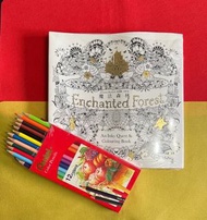 魔法森林著色書及彩色鉛筆組套裝-全新的特價-療癒系大人小孩可用