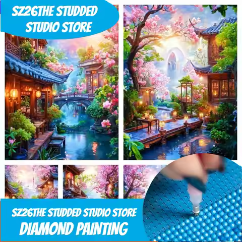 Sz26The Studded 5D Diamond Paintings creek House Scenery New Arrivals Jewelry Embroidery Cross Stitc