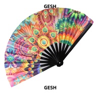 GESH Folding Hand Fan EDM Bamboo Performance Dance Supplies Handheld Fan Event Large Gift Pride Sati