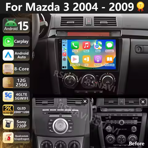 Qualcomm Android 15 For Mazda 3 I BK 2003 - 2009 2K QLED Car Radio Multimedia Video Player GPS Stere