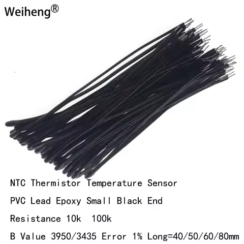 1pcs 10K 100K B3950/3435 NTC Thermistor PVC Lead Epoxy Small Black End Long=40/50/60/80mm Precision 