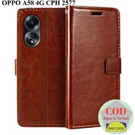 HP OPPO A58 4G CPH 2577 LEATHER CASE LEATHER WALLET FLIP COVER HEADPHONE CASE