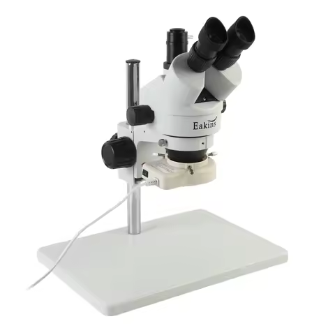 Eakins 7X-45X Continuous Zoom Simul-Focus Trinocular Stereo Microscope WF10X/20MM Eyepieces 56 LED L