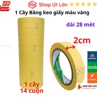 Băng keo giấy màu vàng rộng 2cm dài 28 mét mỗi cuộn lõi giấy 3mm - 1 cây có 14 cuộn - Shop Út Lớn