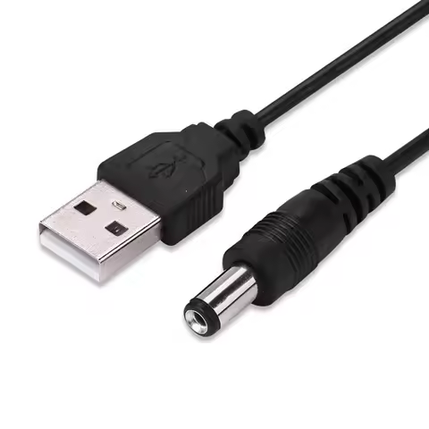 USB Cable 5.5mm / 2.1mm 5V DC Barrel Jack Power Cable (Black, 2m)