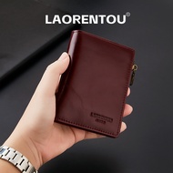 LAORENTOU Men's Wallets Bovine Leather Mens Bifold Wallets with Zipper Coin Pocket Casual Men Purse 