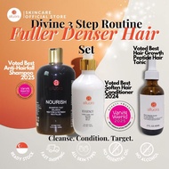 Divine 3 Step Routine Fuller Denser Hair Set - Nourish Shampoo, Essence Conditioner, Hair serum