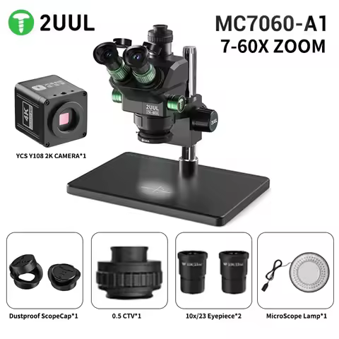 2UUL MC7060-A1 7060X HD Trinocular Microscope with Base 0.7X-6.0X Zoom for Mobile Phones PCB Welding