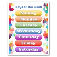 Laminated Chart Days of the week, Educational Chart for kids (size 8.5 x 11 inches)