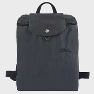 LONGCHAMP LE PLIAGE GREEN系列刺繡再生尼龍摺疊後背包 石墨灰