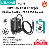 USAMS 30W Fast Charger CC278 | Pengecas Pantas Dual Port | GaN Mini Charger | Type C USB For iPhone 
