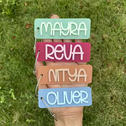 Customized personalized name backpack tags, personalizable acrylic bag tags, backpack name keychains