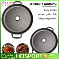 【HCS】35CM Cast Iron Skillet Pan with Dual Handles Cooking Flat Pot Non-Stick Steak Baking Pan for Ou