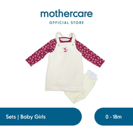 Mothercare Borg Pinny Dress Bodysuit and Tights Set - Set Pakaian Bayi Perempuan (Putih)